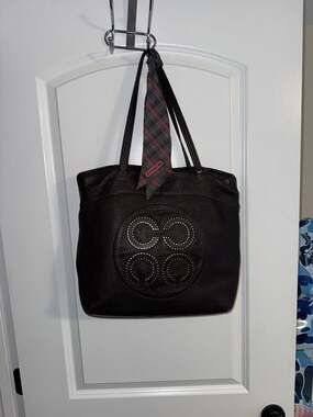 Coach Leather Studded Tote Bag Brown